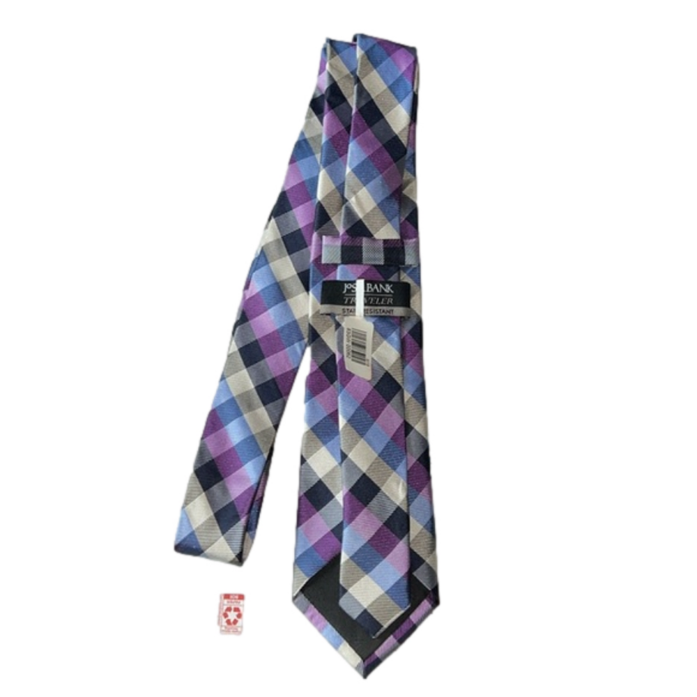 NWT Jos A Banks Multi Check Black/Purple/Blue/Cream Stain Resistant Tie. - Picture 2 of 3